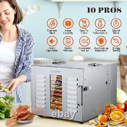 10 Trays Food Dehydrator for Jerky 1000W 17Ft² Usable Area Stainless Steel Dryer