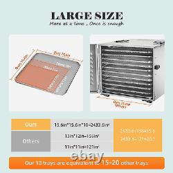 10 Trays Food Dehydrator for Jerky 1000W 17Ft² Usable Area Stainless Steel Dryer