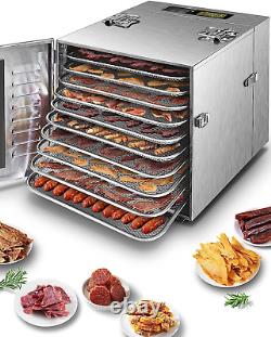 10 Trays Food Dehydrator for Jerky 1000W 17Ft² Usable Area Stainless Steel Dryer