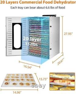1500W 20 Tray Food Dehydrator Stainless Steel Adjustable Fruit Dryer with Timer