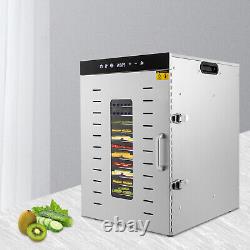 16-Tray Food Dehydrator Machine 1350 W Fruit Vegetable Dryer Stainless Steel New