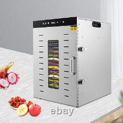 16-Tray Food Dehydrator Machine 1350 W Fruit Vegetable Dryer Stainless Steel New