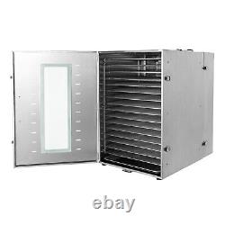 16 Tray Food Dehydrator Stainless Steel 12h Timer 1500W Fruit Jerky Dryer Home