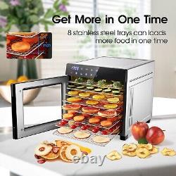 8 Trays Food Dehydrator Machine 304 Stainless Steel Adjustable Temp & Timer