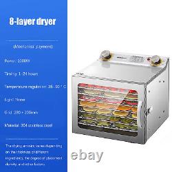 8 Trays Food Dehydrator Machine Stainless Steel 1000W Jerky Fruit Drying