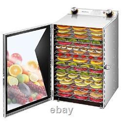 Food Dehydrator Machine 18 Stainless Steel Trays Time Temperature Control Silver
