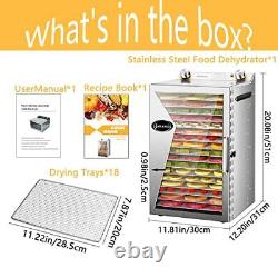 Food Dehydrator Machine 18 Stainless Steel Trays Time Temperature Control Silver