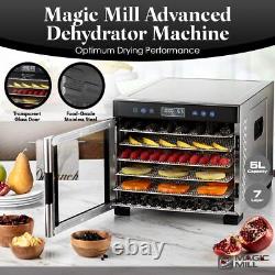 Magic Mill Commercial Food Dehydrator Machine 7 Stainless Steel Trays Adj