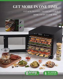 Stainless Steel Food Dehydrator with 8 Trays, Digital Adjustable Timer & Temp